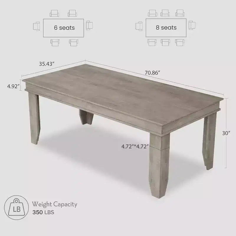 Tavolo da pranzo per 6-8 persone, tavolo da pranzo rettangolare in stile rustico da 180 cm, tavolo da pranzo rustico in legno per soggiorno, ristorante