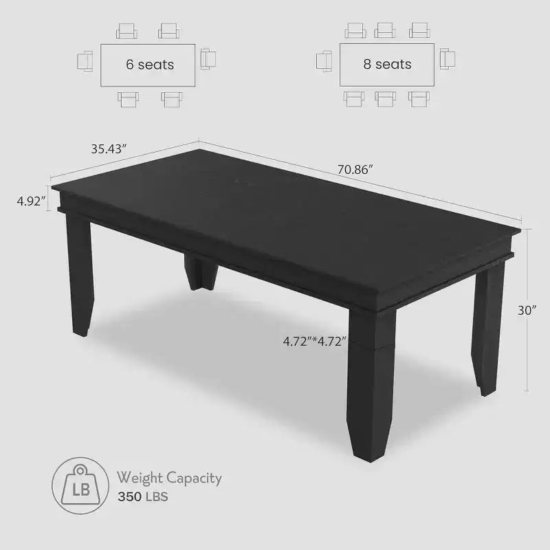 Tavolo da pranzo per 6-8 persone, tavolo da pranzo rettangolare in stile rustico da 180 cm, tavolo da pranzo rustico in legno per soggiorno, ristorante