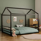 Struttura Letto a Terra Montessori Doppia/Matrimoniale, Letto Basso a Forma di Casetta in Metallo con Sponde per Bambini Piccoli - ModernLuxe