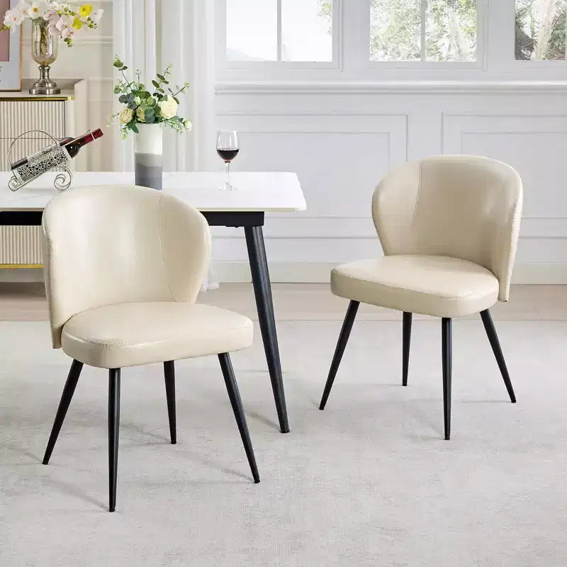 Set of 2 Dining Chairs with PU Leather and Steel Legs, Armless Side Chairs with High Curved Backrest for Kitchen & Dining Room, Beige