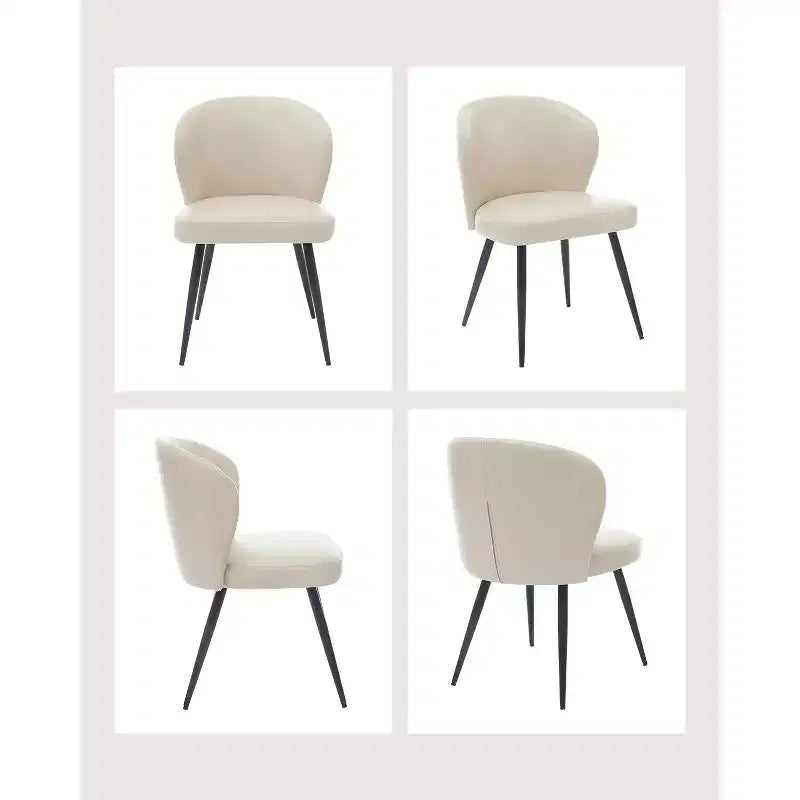 Set di 2 sedie da pranzo con pelle PU e gambe in acciaio, sedie laterali senza braccioli con schienale alto curvo per cucina e sala da pranzo, beige