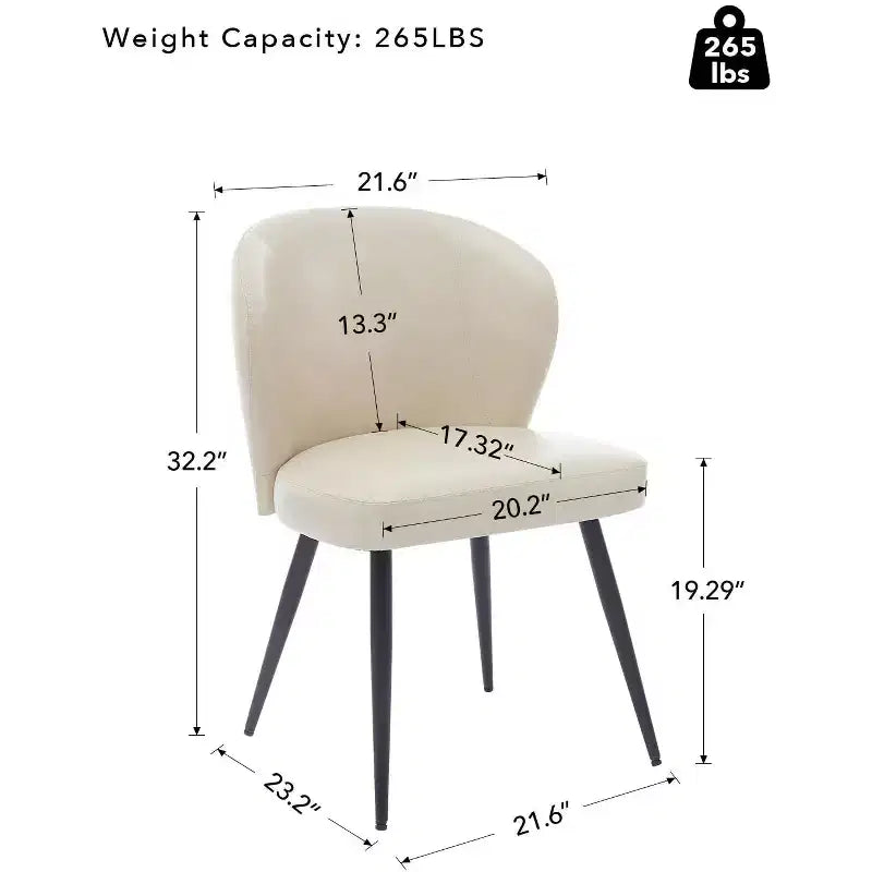Set di 2 sedie da pranzo con pelle PU e gambe in acciaio, sedie laterali senza braccioli con schienale alto curvo per cucina e sala da pranzo, beige