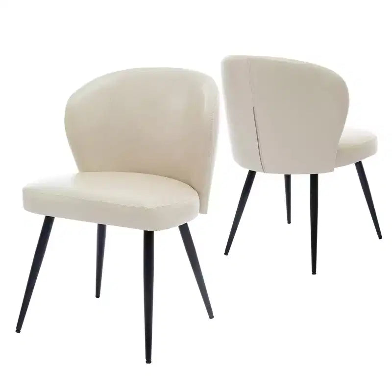 Set di 2 sedie da pranzo con pelle PU e gambe in acciaio, sedie laterali senza braccioli con schienale alto curvo per cucina e sala da pranzo, beige
