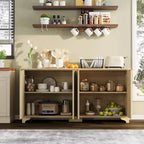 Credenza Coolmee con 4 ante a righe, Mobile da Cucina con Ripiani Regolabili, Mobile Bar per Casa, Sala da Pranzo