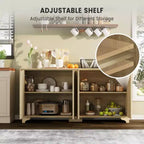 Credenza Coolmee con 4 ante a righe, Mobile da Cucina con Ripiani Regolabili, Mobile Bar per Casa, Sala da Pranzo
