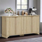 Credenza Coolmee con 4 ante a righe, Mobile da Cucina con Ripiani Regolabili, Mobile Bar per Casa, Sala da Pranzo
