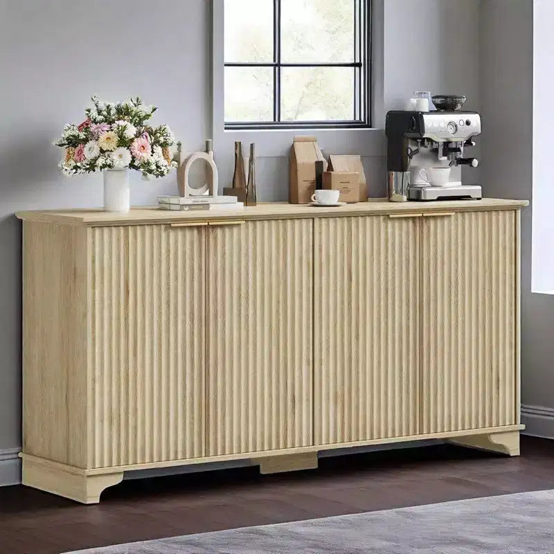 Credenza Coolmee con 4 ante a righe, Mobile da Cucina con Ripiani Regolabili, Mobile Bar per Casa, Sala da Pranzo