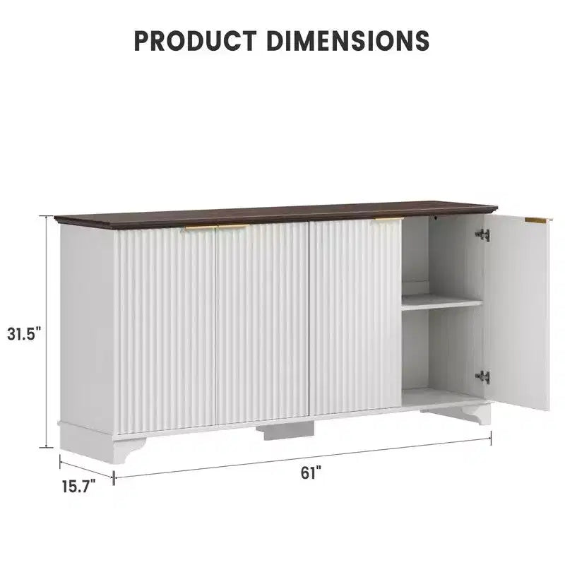 Credenza Coolmee con 4 ante a righe, Mobile da Cucina con Ripiani Regolabili, Mobile Bar per Casa, Sala da Pranzo