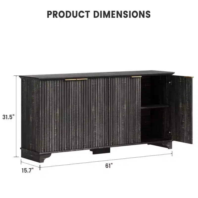 Credenza Coolmee con 4 ante a righe, Mobile da Cucina con Ripiani Regolabili, Mobile Bar per Casa, Sala da Pranzo