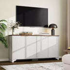 Credenza Coolmee con 4 ante a righe, Mobile da Cucina con Ripiani Regolabili, Mobile Bar per Casa, Sala da Pranzo