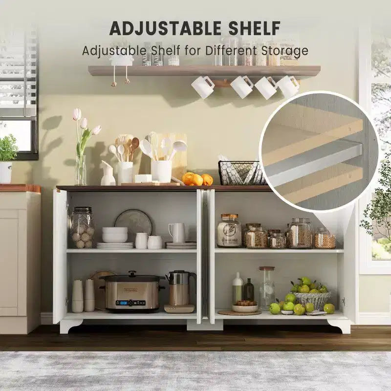 Credenza Coolmee con 4 ante a righe, Mobile da Cucina con Ripiani Regolabili, Mobile Bar per Casa, Sala da Pranzo