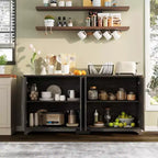 Credenza Coolmee con 4 ante a righe, Mobile da Cucina con Ripiani Regolabili, Mobile Bar per Casa, Sala da Pranzo
