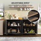 Credenza Coolmee con 4 ante a righe, Mobile da Cucina con Ripiani Regolabili, Mobile Bar per Casa, Sala da Pranzo