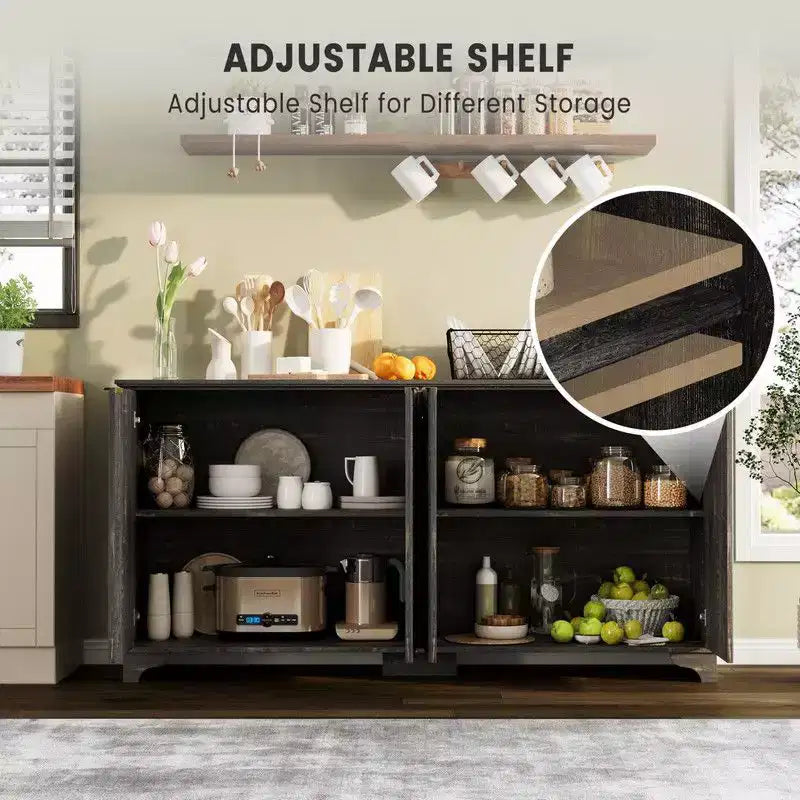Credenza Coolmee con 4 ante a righe, Mobile da Cucina con Ripiani Regolabili, Mobile Bar per Casa, Sala da Pranzo