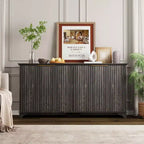 Credenza Coolmee con 4 ante a righe, Mobile da Cucina con Ripiani Regolabili, Mobile Bar per Casa, Sala da Pranzo