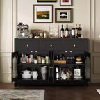 Coolmee Credenza a buffet con cassetti, credenza a buffet grande da 55 pollici con 3 cassetti e 4 ante, tavolino buffet da bar in legno