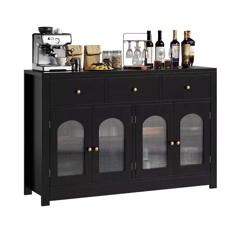 Coolmee Credenza a buffet con cassetti, credenza a buffet grande da 55 pollici con 3 cassetti e 4 ante, tavolino buffet da bar in legno