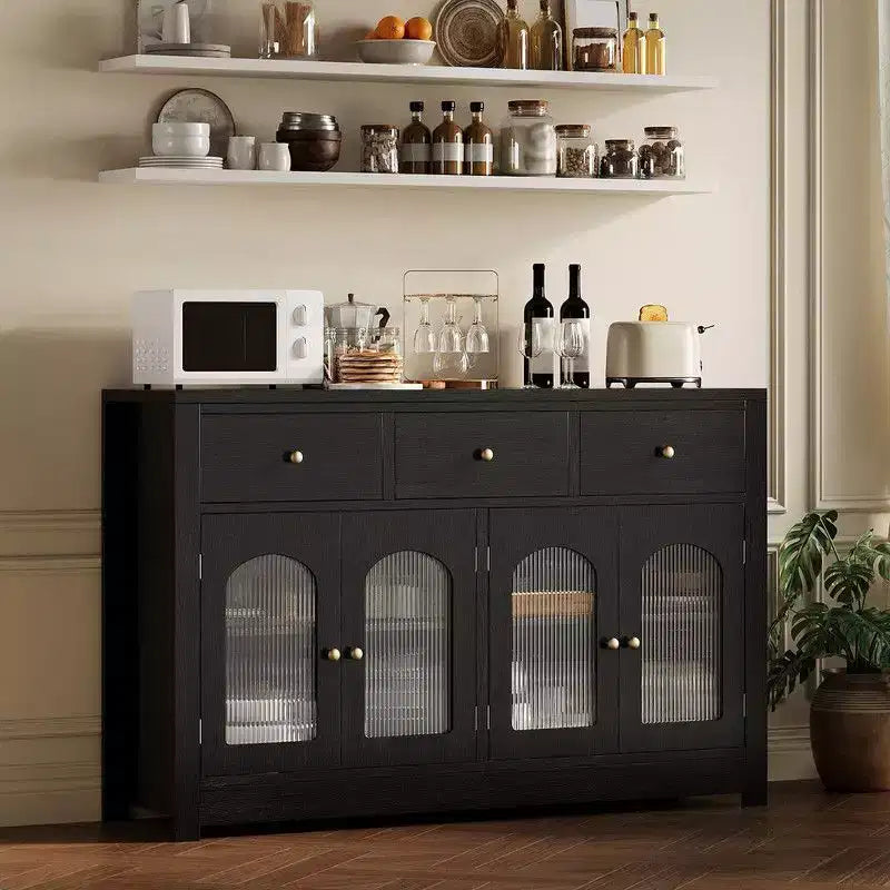 Coolmee Credenza a buffet con cassetti, credenza a buffet grande da 55 pollici con 3 cassetti e 4 ante, tavolino buffet da bar in legno