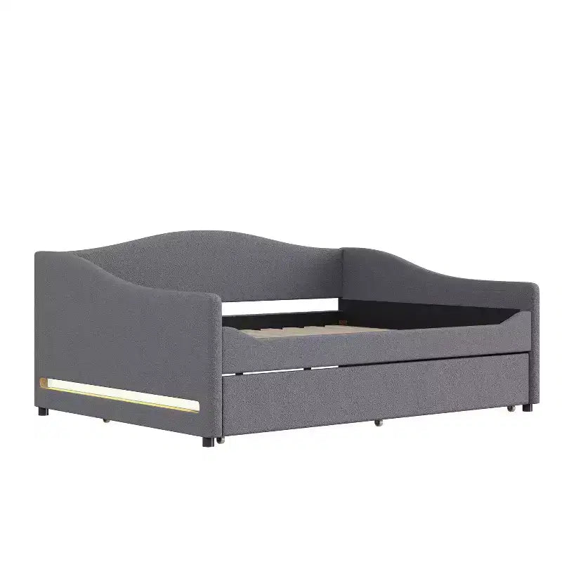 Bellemave Letto a Giorno Imbottito Full Size con Letto Estraibile, Struttura Letto a Giorno Full in Pile Teddy, per Camera da Letto, Soggiorno, Grigio