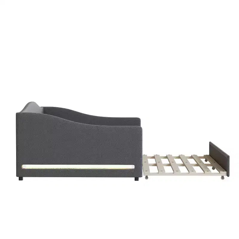 Bellemave Letto a Giorno Imbottito Full Size con Letto Estraibile, Struttura Letto a Giorno Full in Pile Teddy, per Camera da Letto, Soggiorno, Grigio