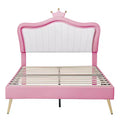 Bellemave Crown Headboard Full Size Princess Bed for Girls,Upholstered Full Bed Frame with LED Lights for Kids,Pink