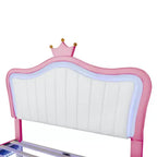 Testiera Bellemave a corona per letto a una piazza e mezza per bambine, letto imbottito a una piazza e mezza con luci a LED per bambini, rosa
