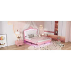 Testiera Bellemave a corona per letto a una piazza e mezza per bambine, letto imbottito a una piazza e mezza con luci a LED per bambini, rosa