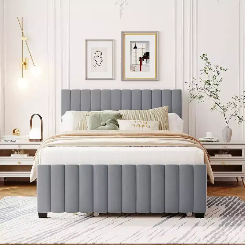 Letto a una piazza e mezza Bellemave con letto estraibile, letto a piattaforma imbottito in velluto, letto estraibile a una piazza e mezza con testiera per bambini, ragazzi, adulti (grigio)