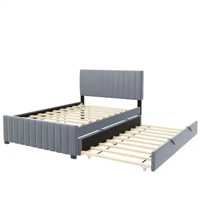 Letto a una piazza e mezza Bellemave con letto estraibile, letto a piattaforma imbottito in velluto, letto estraibile a una piazza e mezza con testiera per bambini, ragazzi, adulti (grigio)