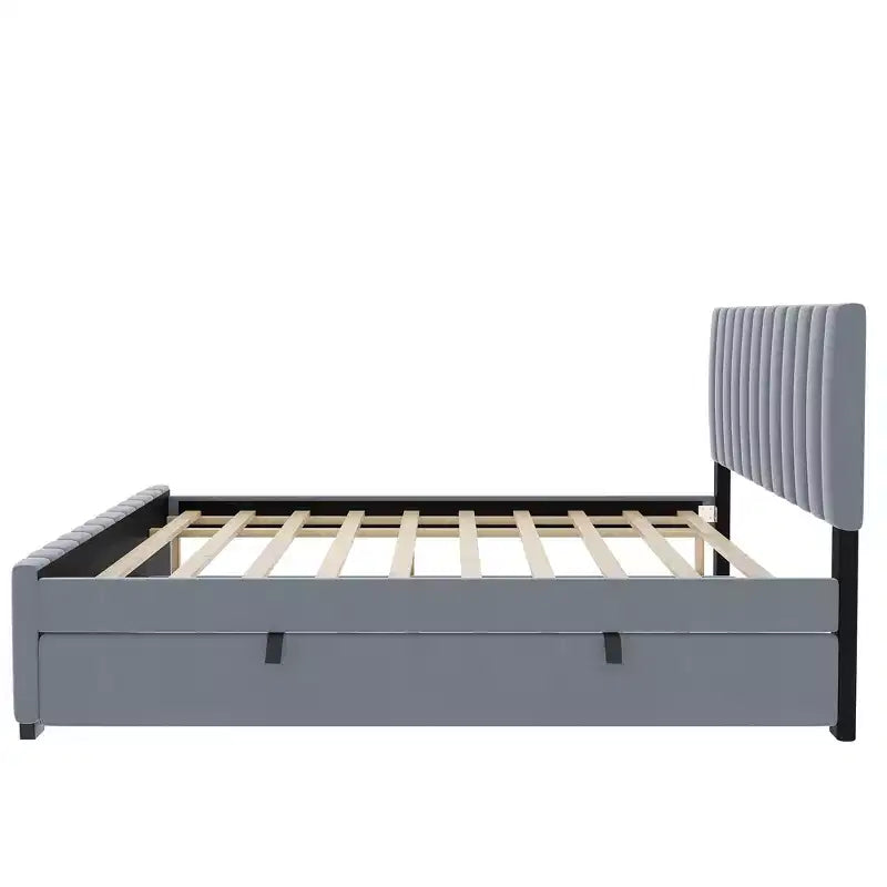 Letto a una piazza e mezza Bellemave con letto estraibile, letto a piattaforma imbottito in velluto, letto estraibile a una piazza e mezza con testiera per bambini, ragazzi, adulti (grigio)
