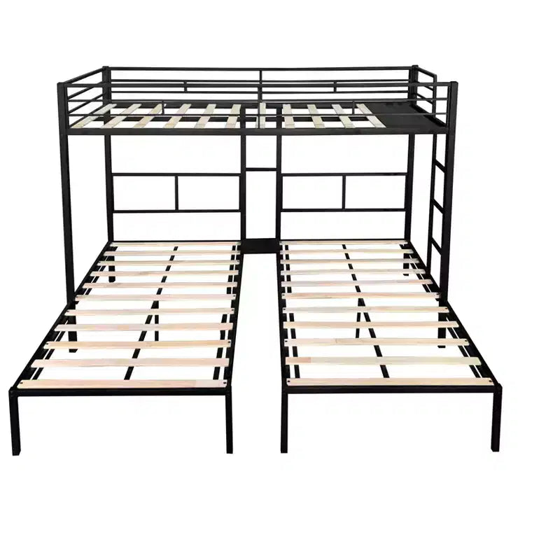 Bellemave Letto a castello triplo per 3 bambini, in metallo con doghe in legno e tavolo, struttura a rumore ridotto, nero