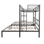 Bellemave Letto a castello triplo per 3 bambini, in metallo con doghe in legno e tavolo, struttura a rumore ridotto, nero