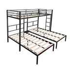Bellemave Letto a castello triplo per 3 bambini, in metallo con doghe in legno e tavolo, struttura a rumore ridotto, nero