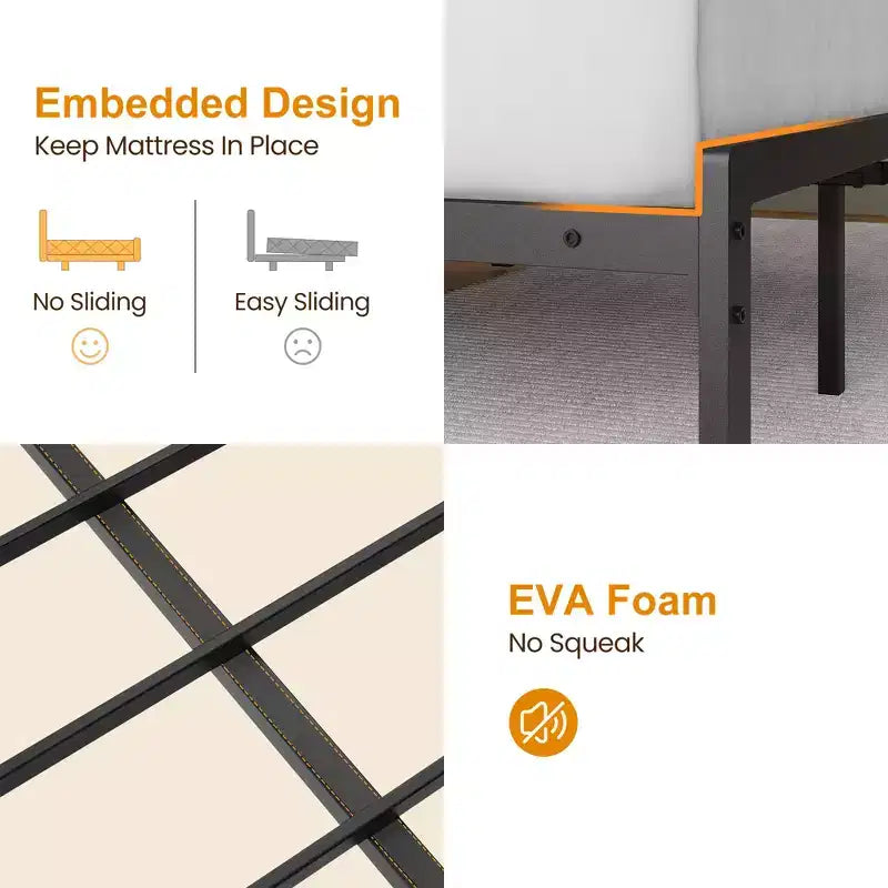 Struttura letto Heynemo, letto a piattaforma vintage industriale con contenitore, testiera in legno, contenitore retrò, luci a LED, stazione di ricarica, design silenzioso