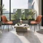 Set di 2 sedie da pranzo, moderne in similpelle imbottite con robuste gambe in metallo, sedie laterali dal design lineare per cucina e sala da pranzo, marroni