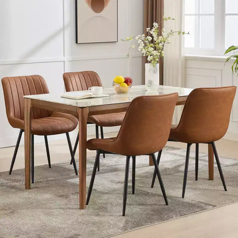 Set di 2 sedie da pranzo, moderne in similpelle imbottite con robuste gambe in metallo, sedie laterali dal design lineare per cucina e sala da pranzo, marroni