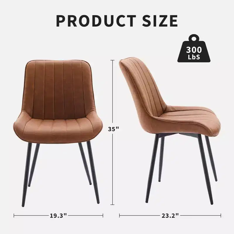 Set di 2 sedie da pranzo, moderne in similpelle imbottite con robuste gambe in metallo, sedie laterali dal design lineare per cucina e sala da pranzo, marroni