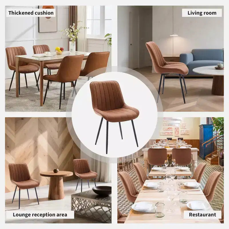 Set di 2 sedie da pranzo, moderne in similpelle imbottite con robuste gambe in metallo, sedie laterali dal design lineare per cucina e sala da pranzo, marroni