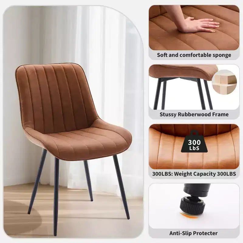 Set di 2 sedie da pranzo, moderne in similpelle imbottite con robuste gambe in metallo, sedie laterali dal design lineare per cucina e sala da pranzo, marroni