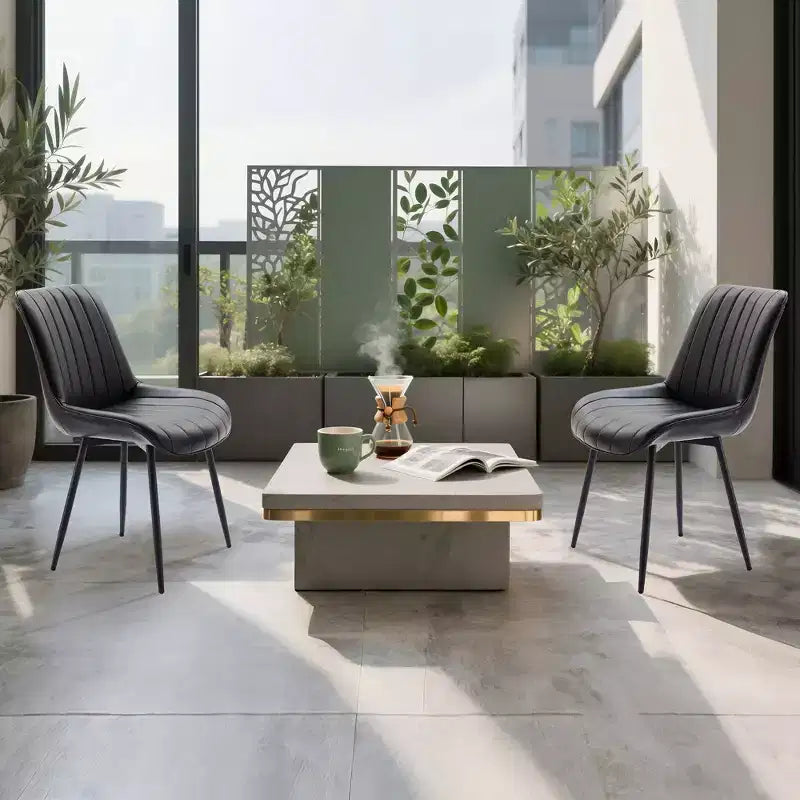 Set di 2 sedie da pranzo, moderne in similpelle imbottite con robuste gambe in metallo, sedie laterali dal design lineare per cucina e sala da pranzo, marroni