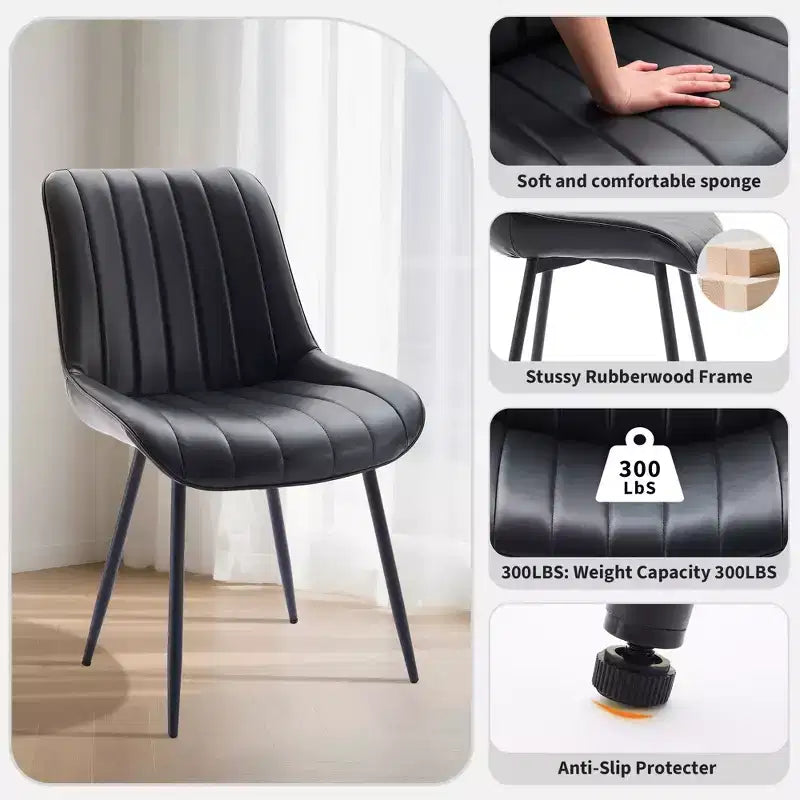 Set di 2 sedie da pranzo, moderne in similpelle imbottite con robuste gambe in metallo, sedie laterali dal design lineare per cucina e sala da pranzo, marroni