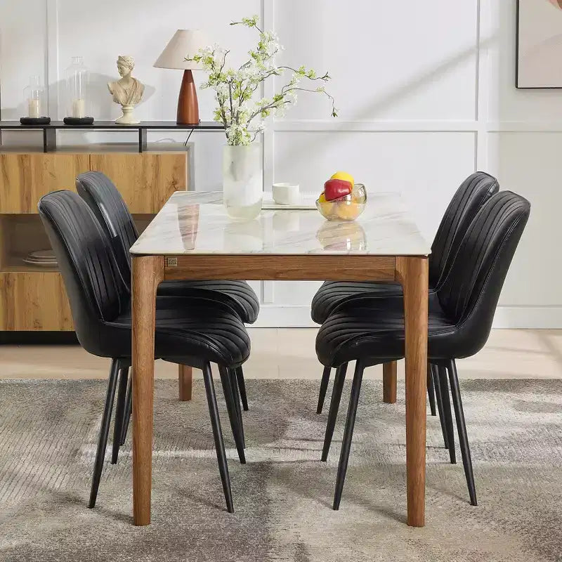 Set di 2 sedie da pranzo, moderne in similpelle imbottite con robuste gambe in metallo, sedie laterali dal design lineare per cucina e sala da pranzo, marroni
