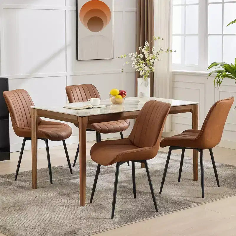Set di 2 sedie da pranzo, moderne in similpelle imbottite con robuste gambe in metallo, sedie laterali dal design lineare per cucina e sala da pranzo, marroni