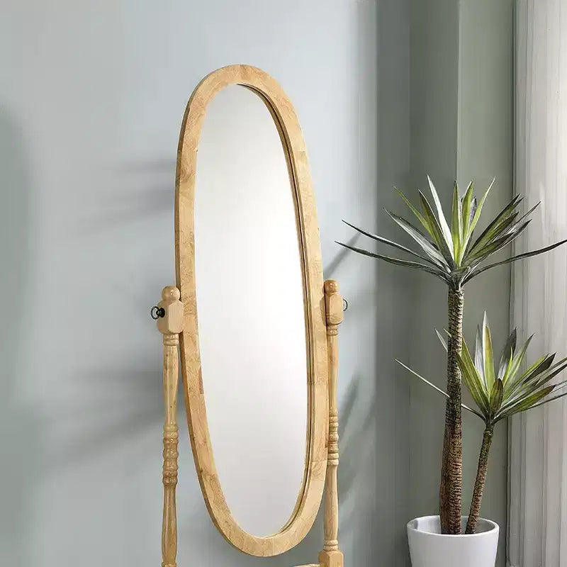 Specchio da terra Okak da 150 cm, specchio a figura intera con supporto in legno, specchio da pavimento per negozio di abbigliamento, camerino