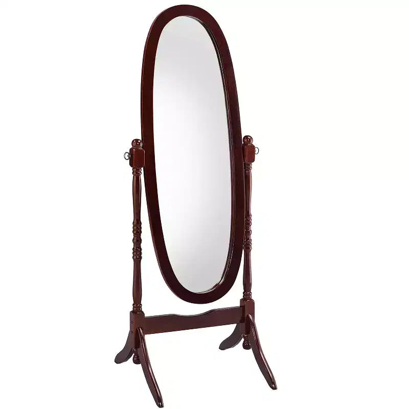 Specchio da terra Okak da 150 cm, specchio a figura intera con supporto in legno, specchio da pavimento per negozio di abbigliamento, camerino