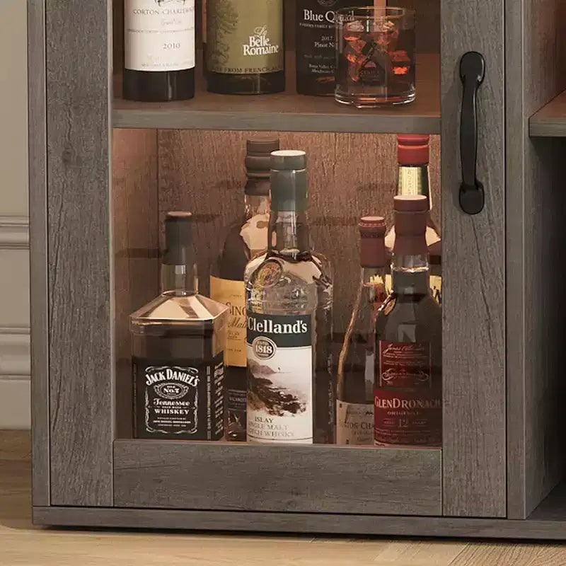 Mobile bar da vino a colonna con luce LED e prese di corrente integrate, include portabottiglie e portacalici per cucina, soggiorno e sala da pranzo