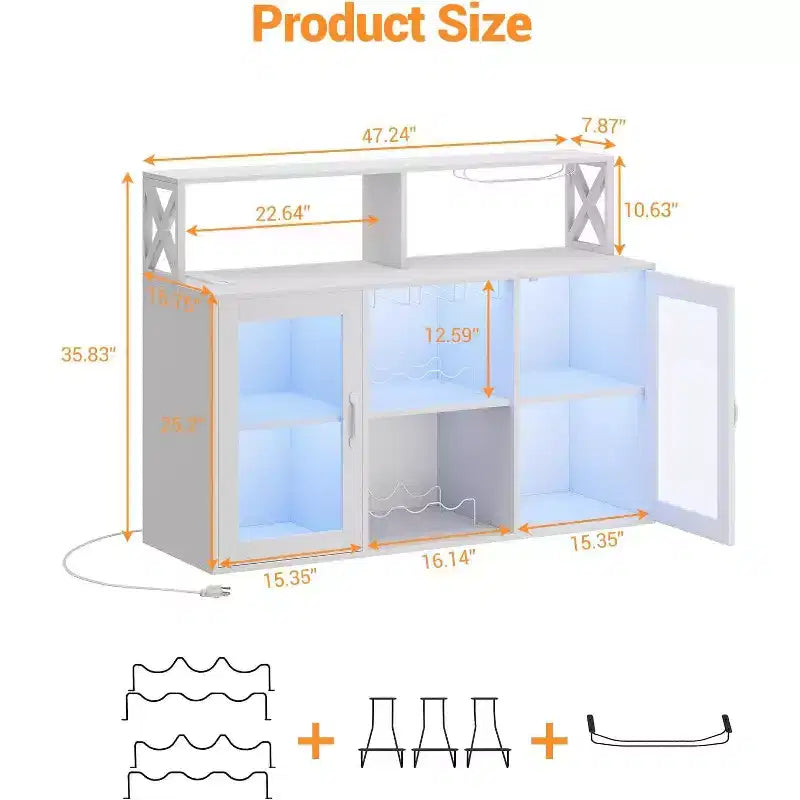 Mobile bar da vino a colonna con luce LED e prese di corrente integrate, include portabottiglie e portacalici per cucina, soggiorno e sala da pranzo