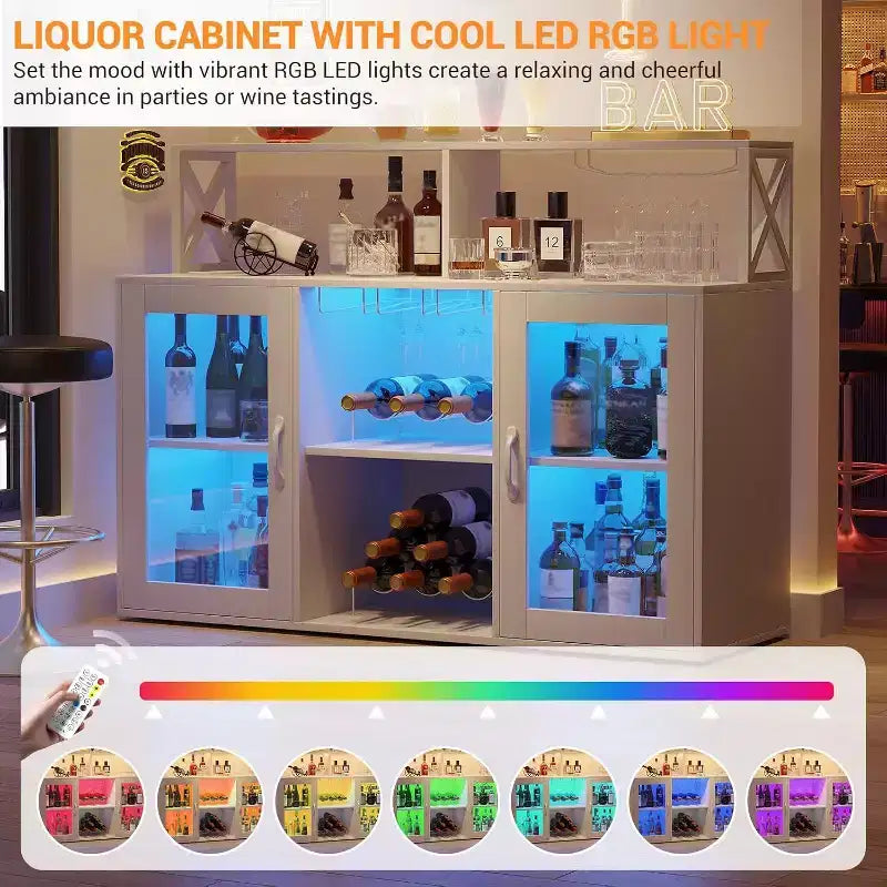 Mobile bar da vino a colonna con luce LED e prese di corrente integrate, include portabottiglie e portacalici per cucina, soggiorno e sala da pranzo