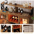 Mobile bar da vino a colonna con luce LED e prese di corrente integrate, include portabottiglie e portacalici per cucina, soggiorno e sala da pranzo