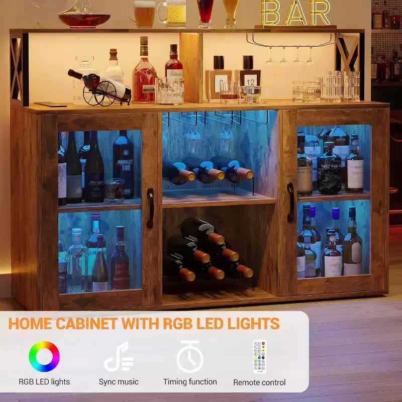 Mobile bar da vino a colonna con luce LED e prese di corrente integrate, include portabottiglie e portacalici per cucina, soggiorno e sala da pranzo